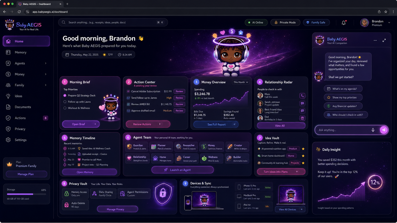Baby AEGIS premium dashboard preview